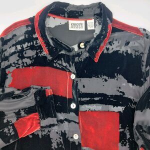 Chicos Design Burnt Velvet Silk Blend Shirt Women's Sz 3 Button Up Blouse Artsy